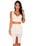 Sexy White Laser Cut Nude Illusion Skirt Set